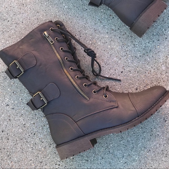 1 left! Nature Breeze Brown Military Combat Boot - Picture 3 of 7